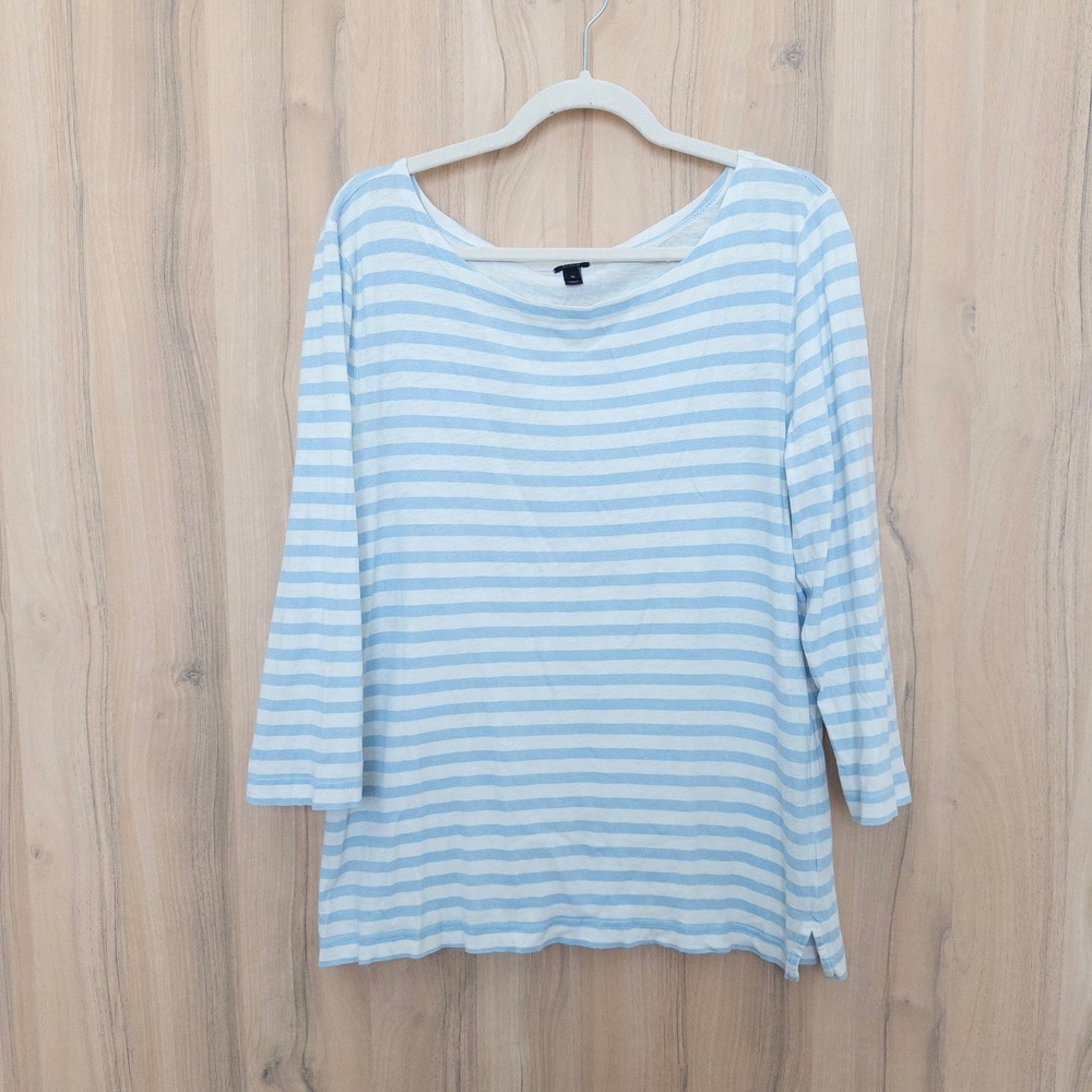 J.Crew Womens Striped Long Sleeve Top XL Blue Boat Neck Cotton Preppy Coastal